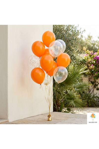 baloss fer Turuncu Gold Konfeti Balon Seti 10’lu Şeffaf Balon Doğum Günü Part...