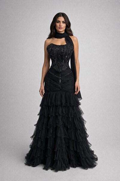 Diva style فستان سهرة أسود تل