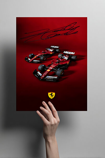 Metalino Charles Leclerc İmzali F1 Arabası Metal Poster – Dekoratif Duvar Tab...