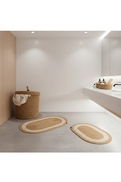 Bilgiçler Tekstil Ψάθινο χαλάκι μπάνιου από γιούτα, μεγάλου μεγέθους, σετ 2 τ...