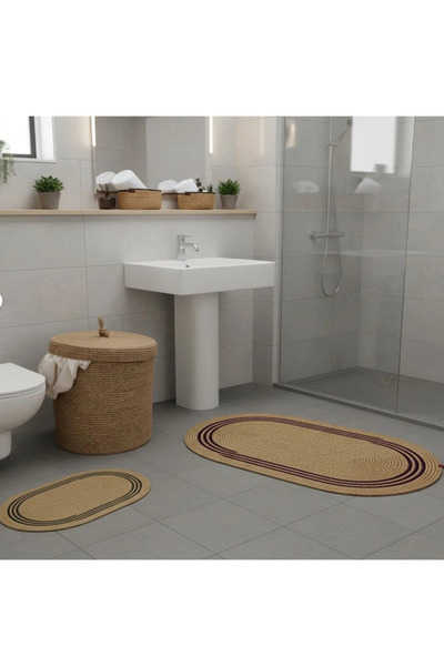 Bilgiçler Tekstil Ψάθινο χαλάκι μπάνιου από γιούτα μεγάλου μεγέθους, σετ 2 τε...