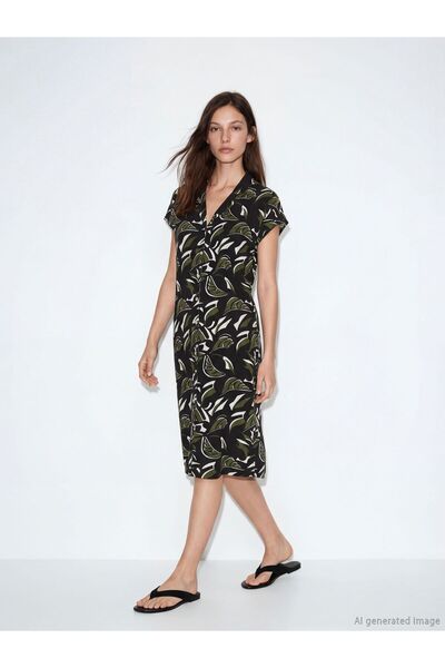 LC Waikiki Women's Beach Dress with Shirt Collar Pattern