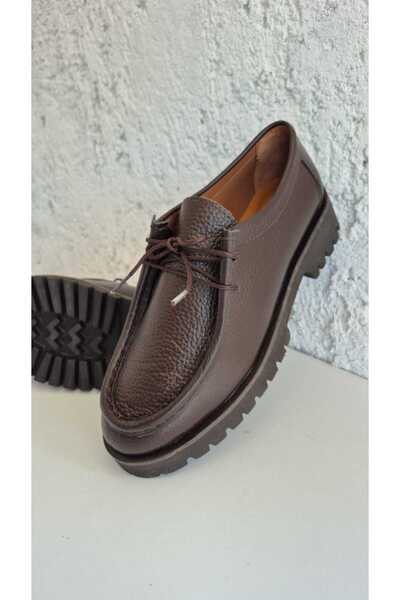 EREN SHOES BAG حذاء SISLE من الجلد الطبيعي باللون البني برباط وخفيف الوزن ونع...