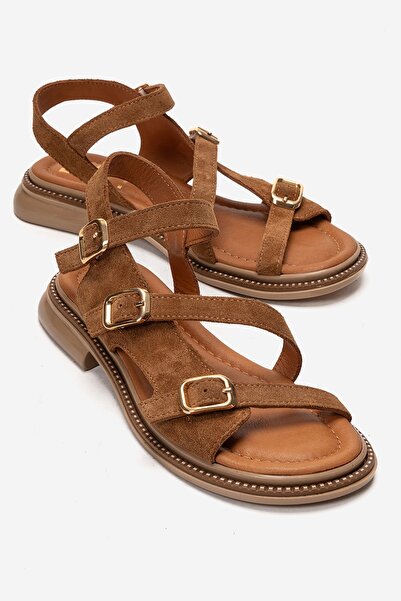 LuviShoes Γυναικεία σανδάλια MOREZ Tan Suede από γνήσιο δέρμα