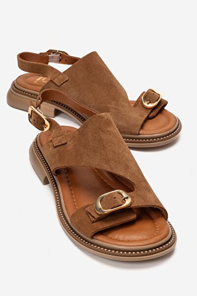 LuviShoes Γυναικεία σανδάλια CRUEL Tan Suede από γνήσιο δέρμα