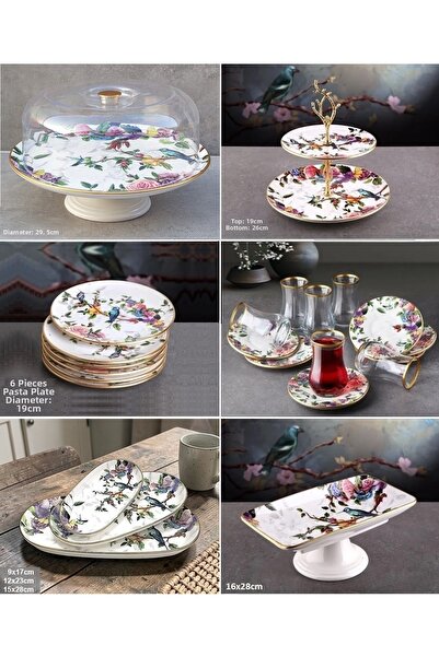 Pinkev 25 Piece Ceramic Cake Plate Presentation Set Combination