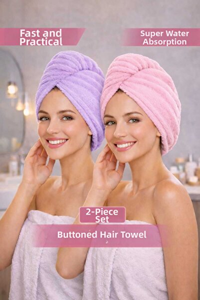 CHIZGY 2 τεμάχια παχιά μικροΐνα με 2 κουμπιά Πετσέτα μαλλιών Καπάκι μαλλιών Μ...
