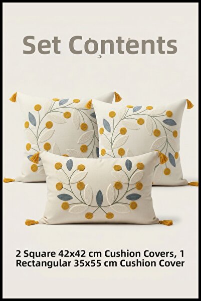 cottoncloth مجموعة أغطية وسائد مطرزة من باباتيا بونش، 2 مربع و1 مستطيل، مجموع...