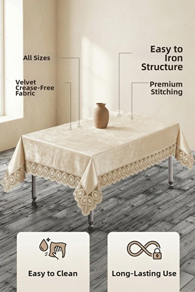 atak by atak home collection Γαλλικό βελούδινο τραπεζομάντιλο με δαντέλα Πολυ...