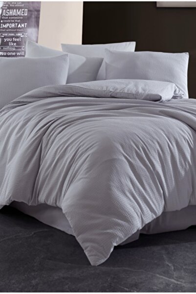 NazeninHome Σετ Παπλωματοθήκη από 100% Βαμβάκι Gofre, Γκρι |   Με σεντόνια