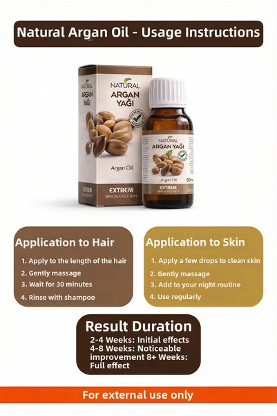 EXXTREM Natural Argan Oil - 100% Natural - Anti-Aging & Intensive Moisturizing Skin Care Oil 50 ml