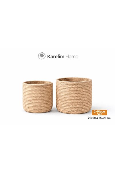 karelim home منظم ديكور منزلي من BOHEM، سلة من الخيزران الطبيعي وحبل الجوت، س...
