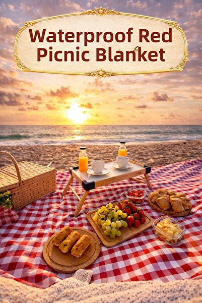pinlock Καρό υφασμάτινο χαλάκι για πικνίκ, χαλάκι πολλαπλών χρήσεων Κόκκινο λ...