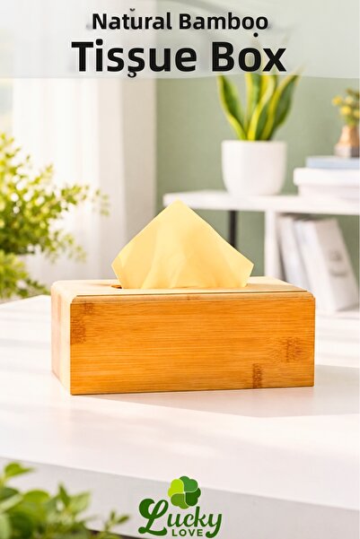 Lucky Love Bamboo Luxury Napkin Holder 23 cm Desktop Napkin Box, Bamboo Tissu...