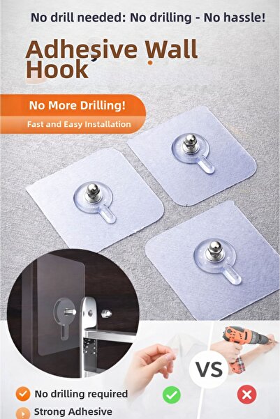 TUMU LIFE 10 Pieces Strong Adhesive Wall Screws No Drilling - Clothes Hanger ...