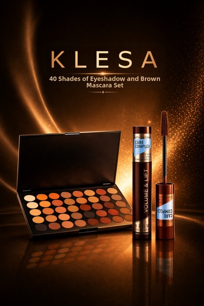 KLESA مجموعة من 40 ظلال عيون وماسكارا بنية اللون، مجموعة مكياج للعيون بلون دافئ
