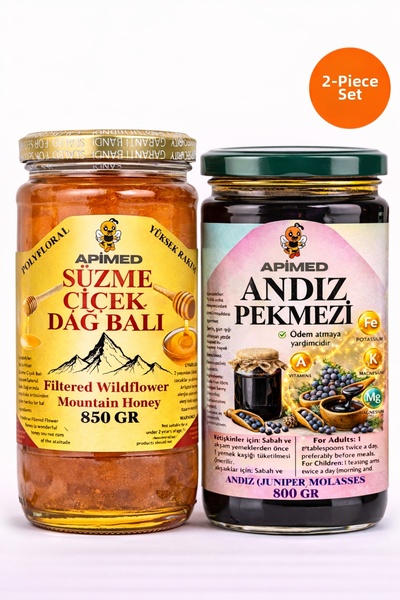APİMED Filtered Flower Honey 850Gr and Andiz Molasses 800Gr Great Deal Econom...