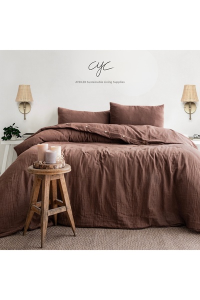 Cyc Atelier 100% Organic Cotton Muslin Anti-Sweat Pillow Pcs Single Duvet Cov...