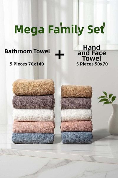 Cotto Home Σετ 10 τεμαχίων Ριγέ Λευκή Πούδρα Μπεζ Μπλε Φουμέ Καφέ Μέγα Σετ Πε...