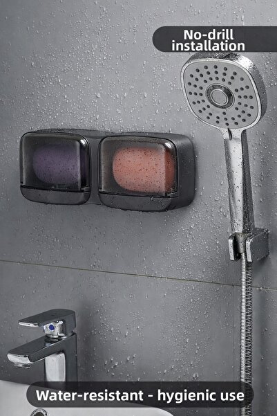 BONOVE Διπλή θήκη σαπουνιού, επιτοίχια, αυτοκόλλητη, χωρίς διάτρηση, με καπάκ...