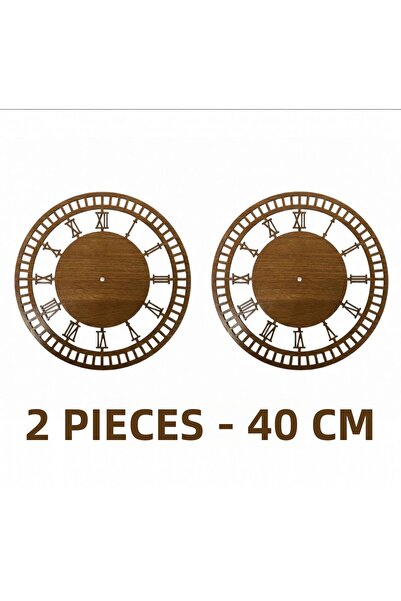 aladepo Wooden Macrame Clock with Roman Numerals, Walnut, 40 cm (2 Pieces)