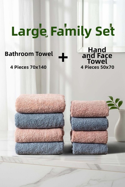 Cotto Home Σετ 8 τεμαχίων ριγέ οικογενειακό σετ σε μπλε απόχρωση από μαλακό β...