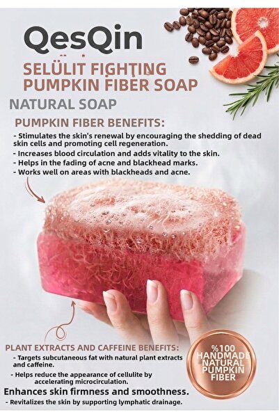 QesQin Natural Pumpkin Fiber Cellulite Soap 110 Gr Firming and Exfoliating Ef...
