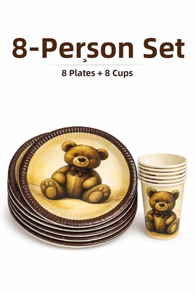 Bkmc Βίντατζ Σετ Γενεθλίων Αρκουδάκι – 8 Πιάτα & Ποτήρια