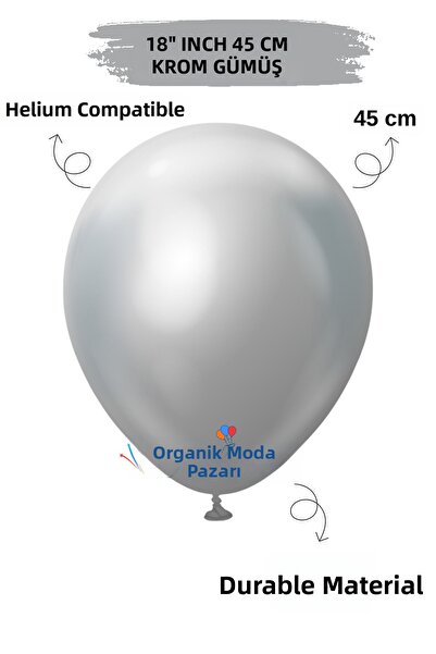 Organizasyon Pazarı 18 Inch 45 cm Balloon |   Big Size Balloon |   Chrome Silver