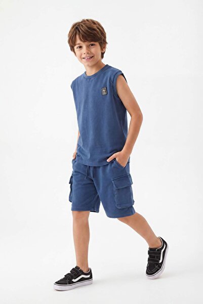 TRENDYOLKIDS Indigo Boy Cotton Extreme Effect Basic ärmelloses Unterteil-Ober...