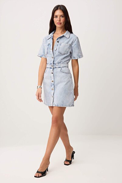 Συλλογή Trendyol Premium ανοιχτό μπλε ειδικό υφασμάτινο φόρεμα Midi Τζιν TWOS...