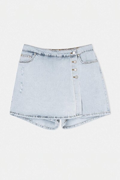 Trendyol Curve Μπλε κουμπιά με λεπτομέρειες, διπλό στήθος, ελαστική ψηλόμεση ...