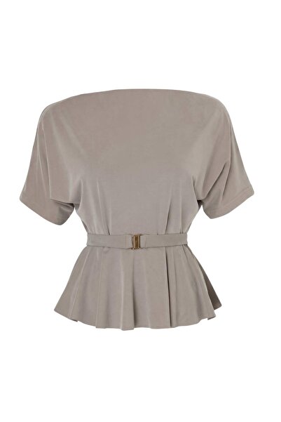 Trendyol Kollektion Khakifarbene Premium-Bluse mit Lyocell-Anteil, normaler B...