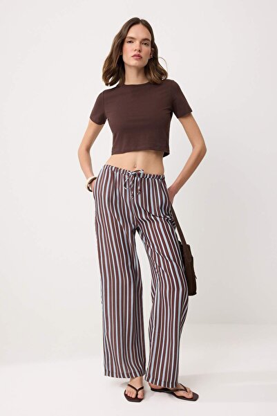 Συλλογή Trendyol Καφέ-Πολύχρωμο Παντελόνι με Ελαστική Μέση και Χρωματιστές Ρί...