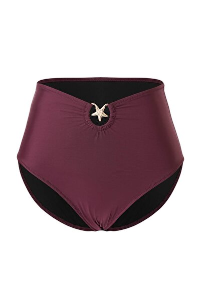 Trendyol Curve Pflaumenfarbener, hochtaillierter Bikini-Unterteil mit Accesso...