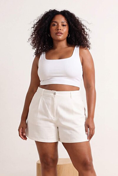 Trendyol Curve Λευκό More Sustainable Με πιέτες Ελαστικό Ψηλόμεσο 100% Βαμβάκ...