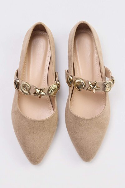 TRENDYOL SHOES Μπεζ καστανό σουέντ αξεσουάρ με λεπτομέρειες Mary Jane Γυναικε...