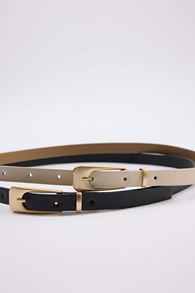 TRENDYOL SHOES Μαύρο/Μπεζ Πακέτο δύο τεμαχίων Slim Women Ke Ζώνη WOSS25KE00010