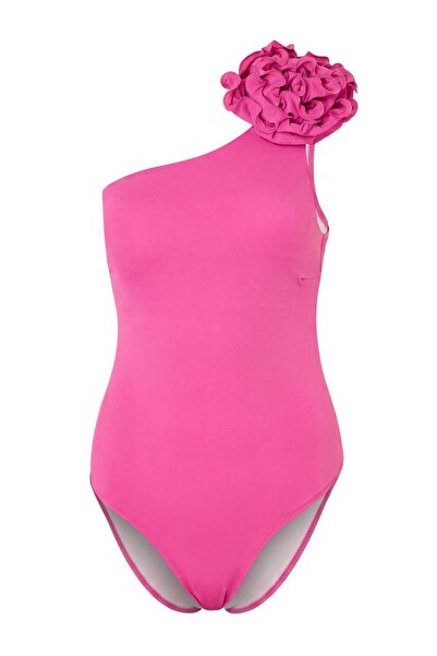 Συλλογή Trendyol Φούξια μαγιό με έναν ώμο και απλικέ λουλούδια TBESS23MA00401