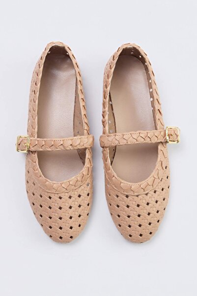 TRENDYOL SHOES Γυναικεία πλεκτά παπούτσια Camel Mary Jane Ballerina TAKSS26BE...