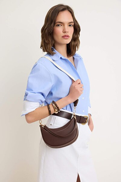 TRENDYOL SHOES Καφέ Γυναικεία Μίνι Τσάντα Ώμου με Διπλό Λουράκι TAKSS26OC00094