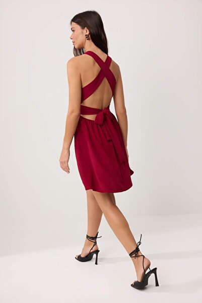 Trendyol Collection Burgundy Plain Mini Woven Dress Twoss26El00981