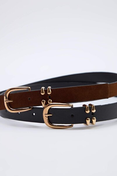 TRENDYOL SHOES Μαύρη-Κανέλα Ζώνη Γυναικεία 2 τεμαχίων TAKSS26KE00050