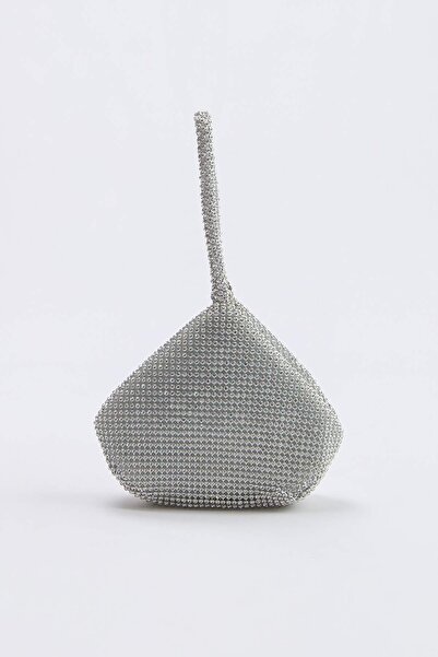 TRENDYOL SHOES Νυφική Ασημένια Πέτρινη Γυναικεία Τσάντα Clutch TAKSS26PY00012