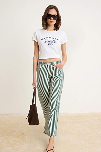 Trendyol Kollektion Mehrfarbig gestreifte kurze Culotte-Jeans mit niedriger T...