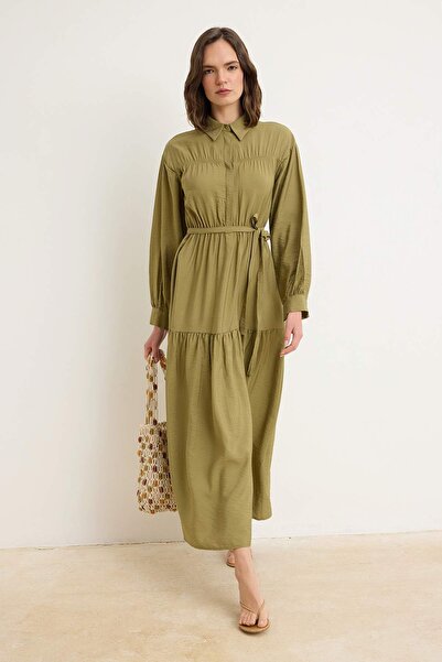 Trendyol Modest Χακί Υφαντό Φόρεμα Τεσεττούρ TCTSS26EB00156