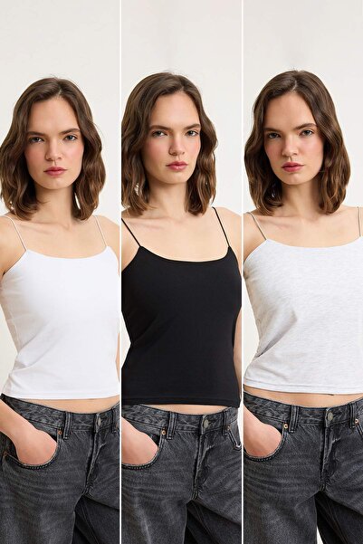 Συλλογή Trendyol Μαύρο-Λευκό-Γκρι Μελανζέ Πακέτο 3 τεμαχίων με λουράκια, εφαρ...