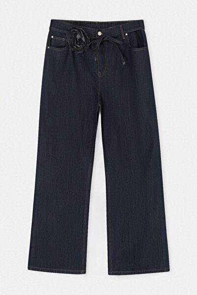 Trendyol Curve Σκούρο μπλε ελαστική ζώνη μέσης με ροζ λεπτομέρεια, 100% βαμβά...