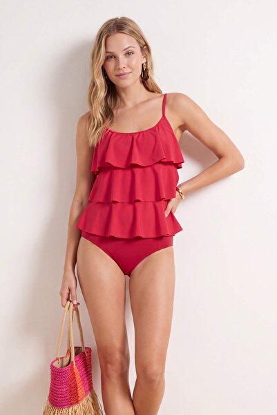 Συλλογή Trendyol Μπορντό Με βολάν Σετ Τανκίνι Μπικίνι TBESS25MA00087