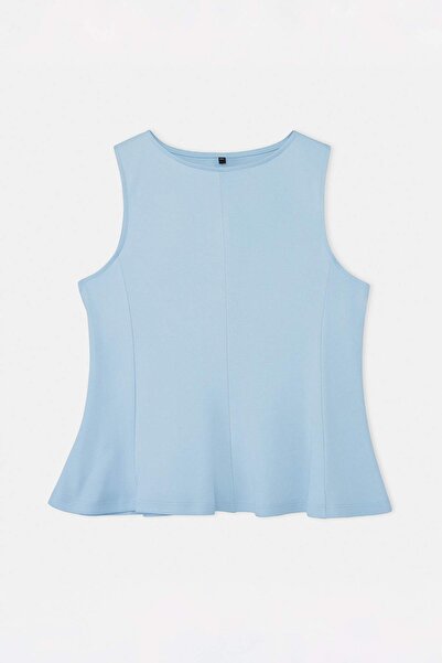 Trendyol Curve Μπλε μπλούζα με μηδενικά μανίκια, ελαστική πλεκτή μπλούζα με λ...